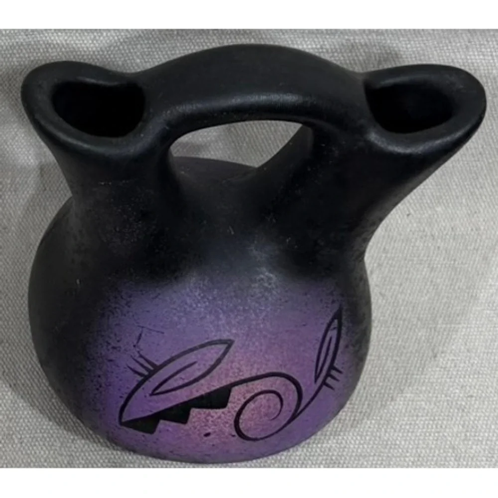 Navajo Black ware Wedding Vase Hand Painted Purple Night Scene Signed 5.5